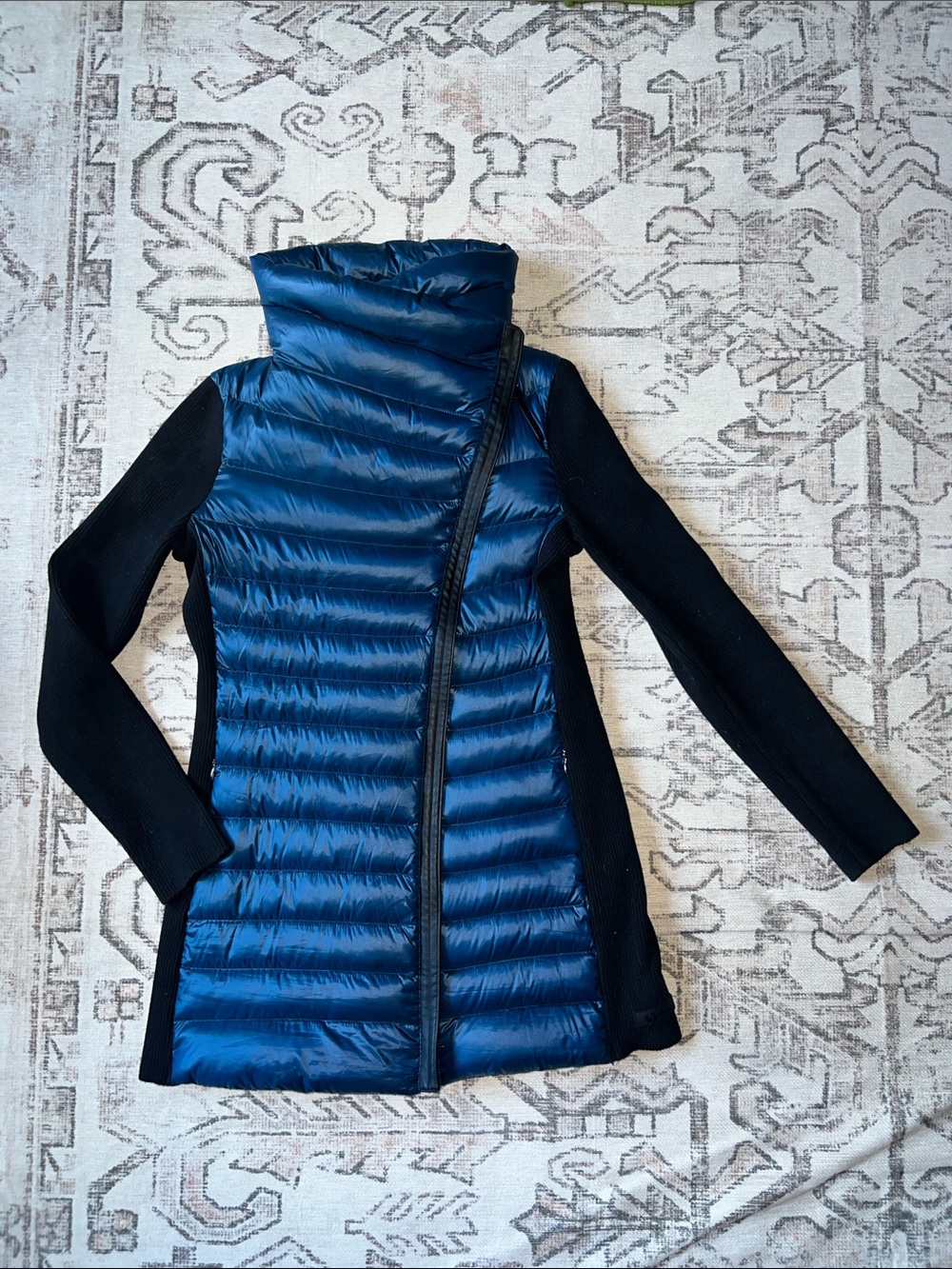Calvin Klein Navy Blue Quilted Hybrid Puffer with Black Sleeves